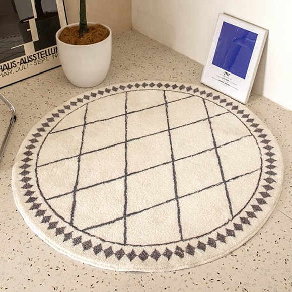 Fennco Styles Other - White-Black Lattice Shag Area Rug 32" Round Geometric Soft Non-Slip Carpet